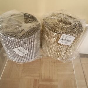 Two 4.75x10 Yards Silver And Gold Diamond Mesh Wrap Rhinrstone Ribbon